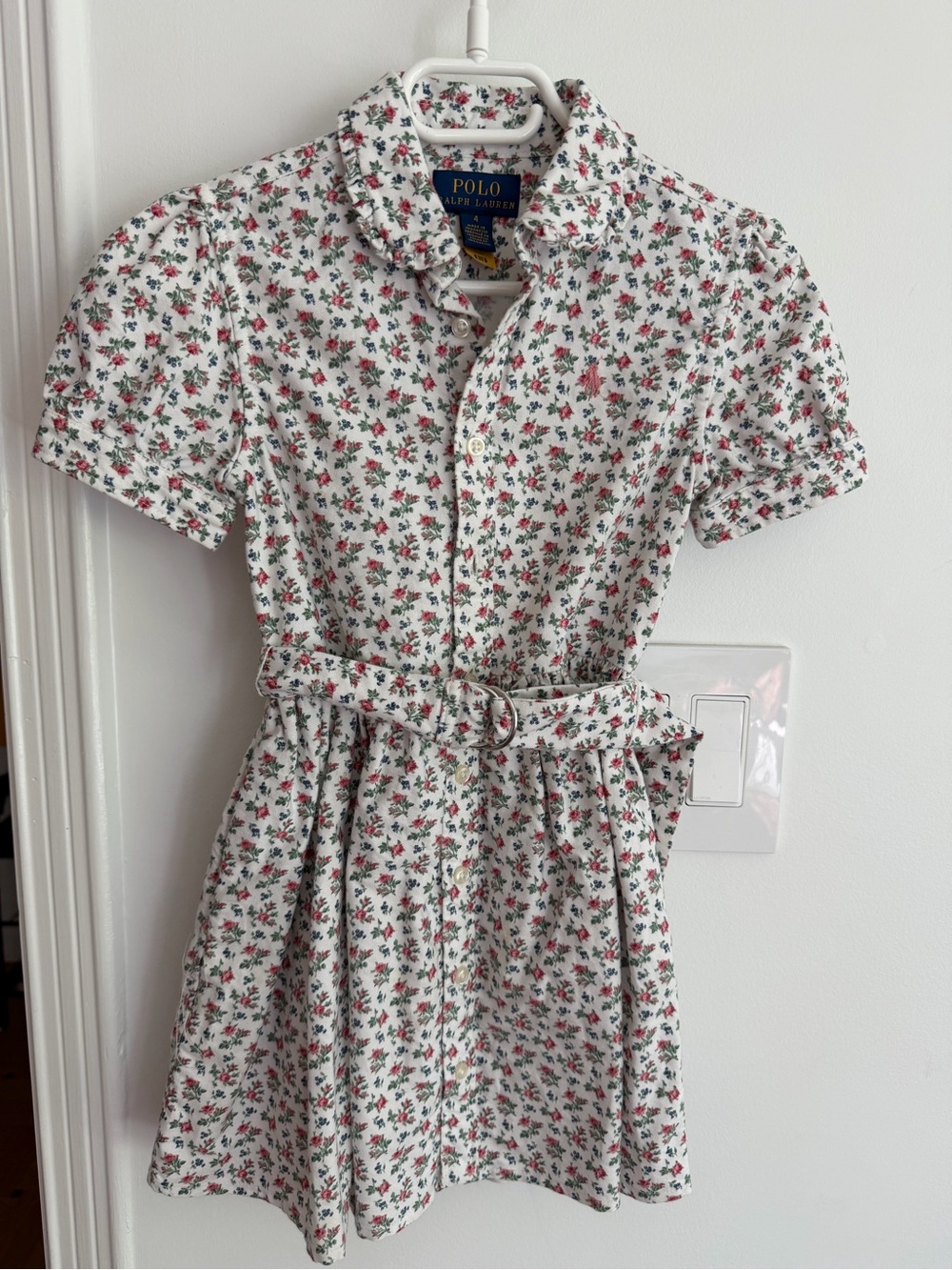 Polo by Ralph Lauren Girls' White Floral Belted Shirt Dress size 4